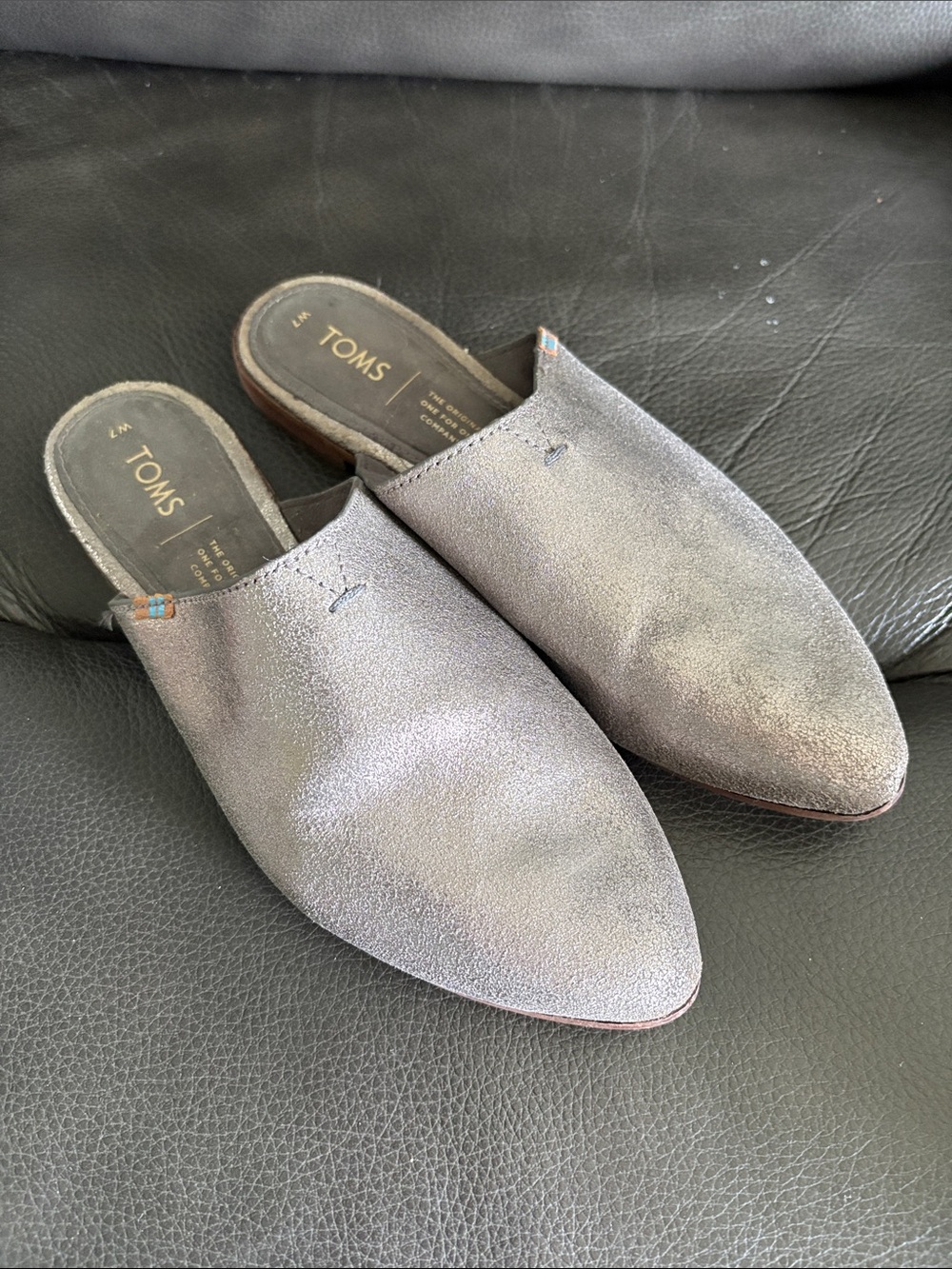 TOMS Women's Metallic Slip-On Mules in Silver